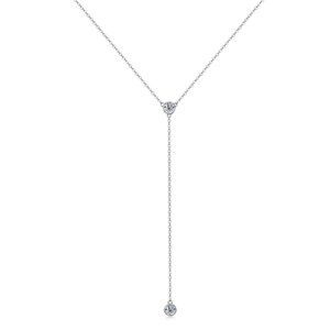 Certified 0.50 Carat Diamond Lariat Y Necklace ~14k White Gold Dainty Moissanite